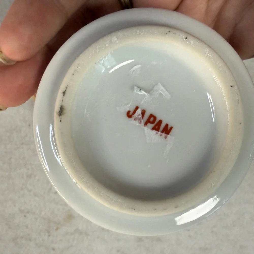 Vintage 50s Japanese Porcelain Tea Cup Set Scenic Kyoto Togetsukyo Bridge Japan
